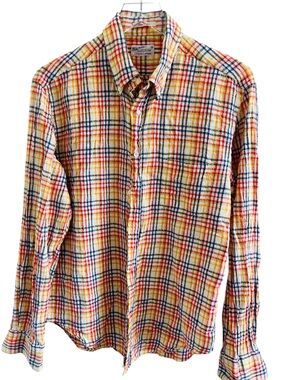 GANT Men Yellow Linen Crepes Check Long Sleeves Shirt